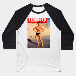 STRENGTH & HEALTH Glenn Bishop - Vintage Physique Muscle Male Model Magazine Cover Baseball T-Shirt